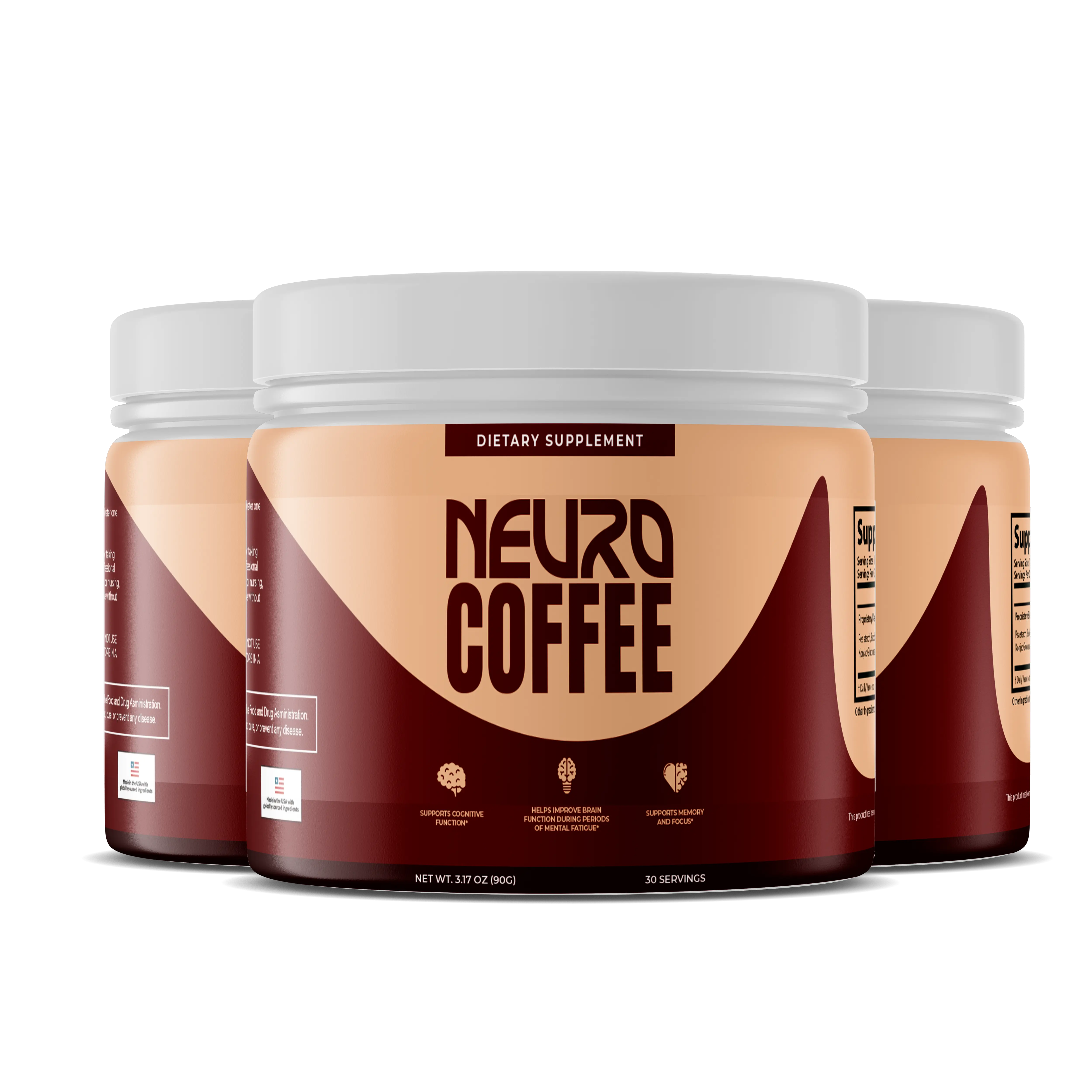 Neuro Coffee 3 Bottles Pack - Premium Brain Supplement Mockup
